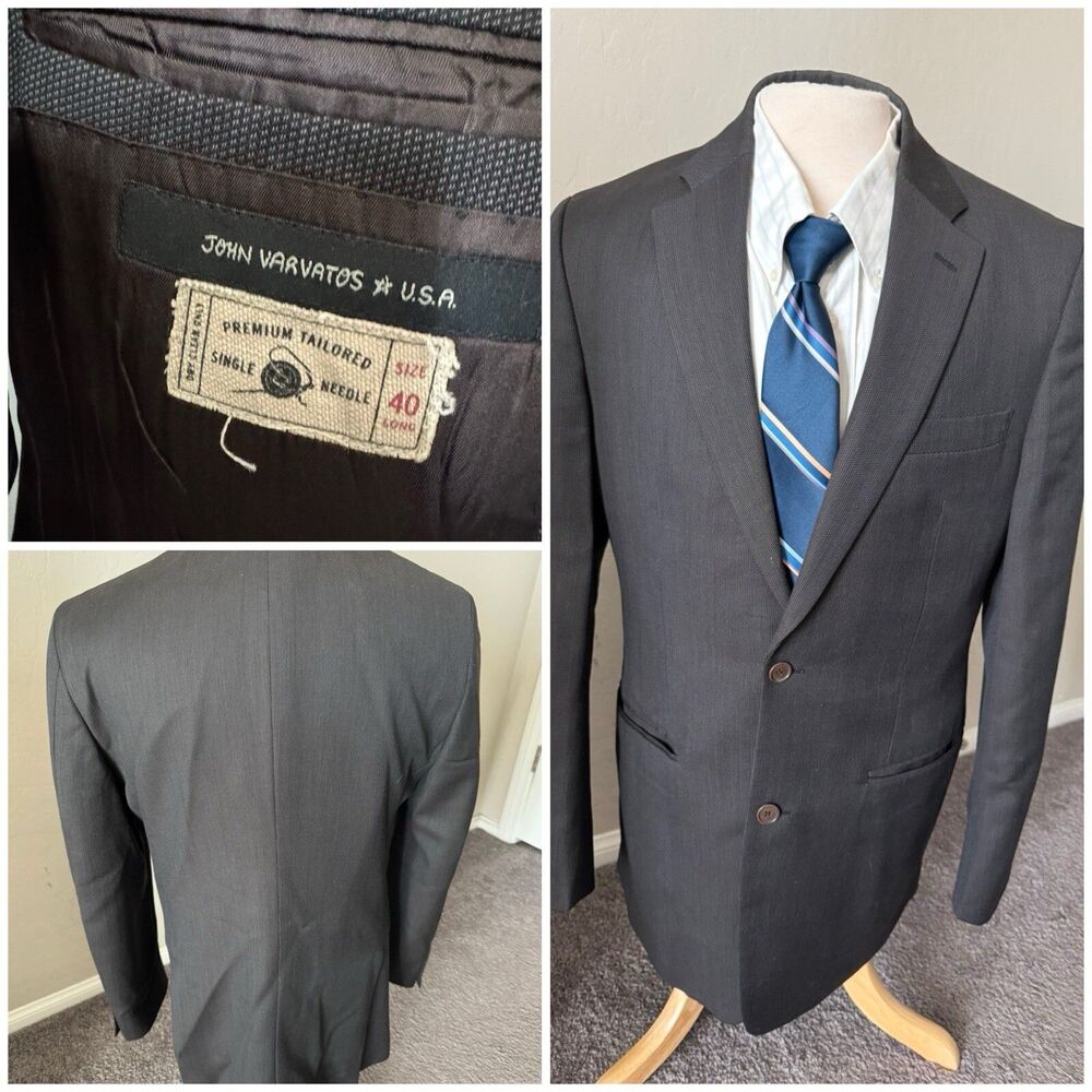 John Varvatos Sullivan Single Needle Suit Jacket Worsted Wool 2-Button 40 Long